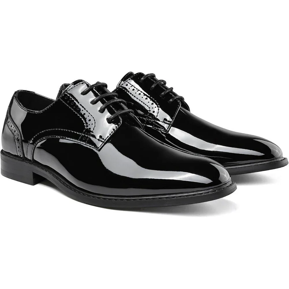 Men's Black Patent Shoes Formal Classic Business Lace up Oxford Shoes Wide Width